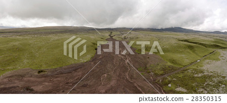 Aerial view of a volcanic lahar or mud flow 28350315