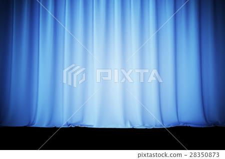 Blue Silk Curtains For Theater And Cinema Spotlit Stock