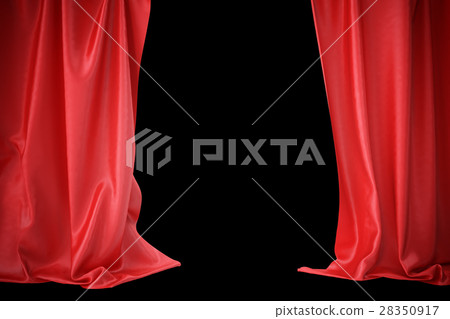 Red silk curtains for theater and cinema spotlit 28350917