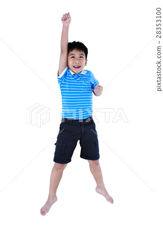 Happy asian child look like flying superhero 28353100