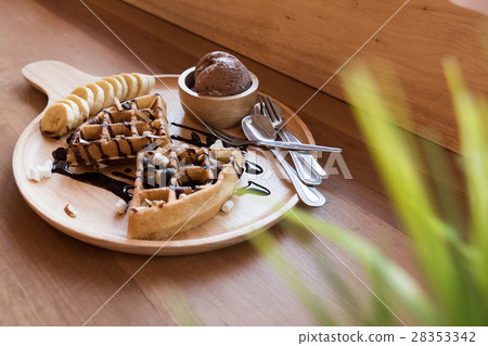 Belgian waffles with fruit and chocolate, Belgian waffles with fruit and chocolate, 28353342