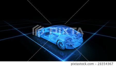 Sport car wire model with blue neon ob black 28354367