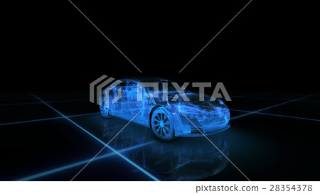 Sport car wire model with blue neon ob black 28354378