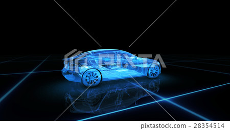 Sport car wire model with blue neon ob black 28354514