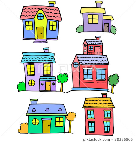 Doodle of house colorful set collection - Stock Illustration [28356866 ...