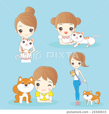 cartoon kids with pets 28360633