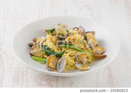 與蛤蜊Vongole Bianco麵團的麵團vongole 與蛤蜊Vongole Bianco麵團的麵團vongole 28360923