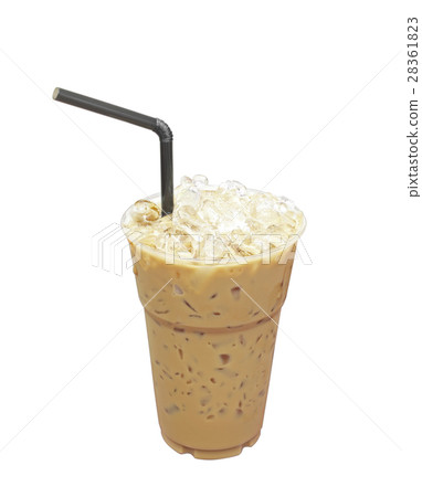 Iced coffee with straw in plastic cup isolated  28361823