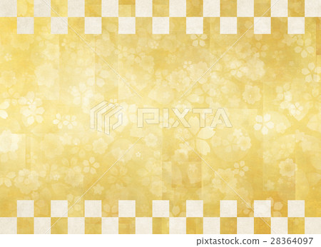 Background material that feels sum (checker pattern and cherry blossoms) 28364097