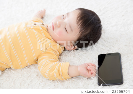 嬰兒，睡臉，手機，智能手機 28366704