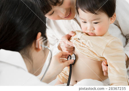 Baby, medical examination, stethoscope, doctor, reluctant 28367235