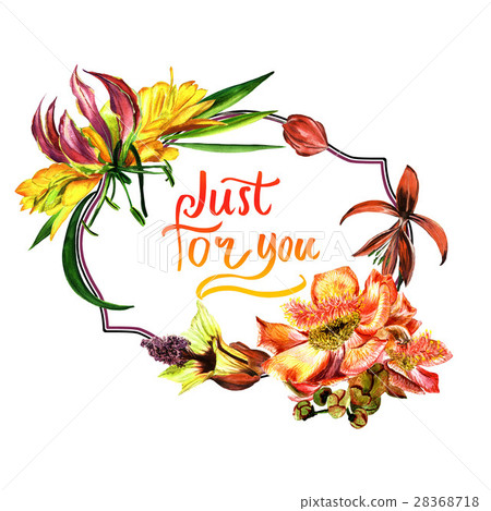 Tropical Hawaii leaves and flowers frame in a 28368718