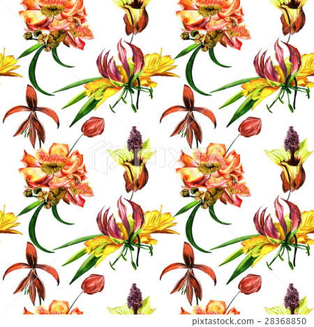 Tropical Hawaii leaves and flowers pattern in a 28368850