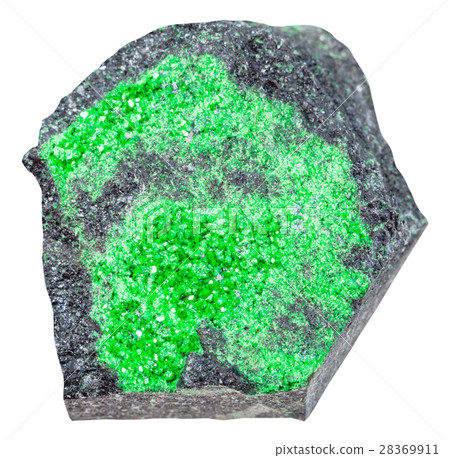 uvarovite crystals on stone isolated uvarovite crystals on stone isolated 28369911