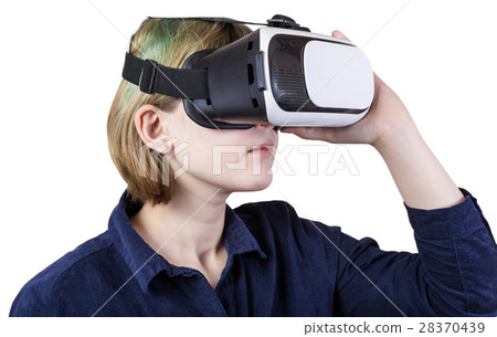 girl wears VR headset isolated on white girl wears VR headset isolated on white 28370439