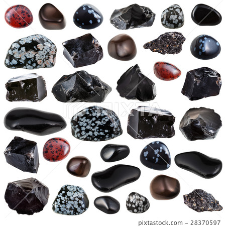 collection of tumbled and raw obsidian stones collection of tumbled and raw obsidian stones 28370597