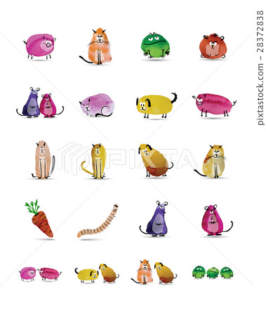 Funny animals set. Watercolor sketch for your Funny animals set. Watercolor sketch for your 28372838