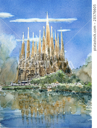 Latest color hand-drawn illustration of the completed Sagrada Familia Latest color hand-drawn illustration of the completed Sagrada Familia 28376605