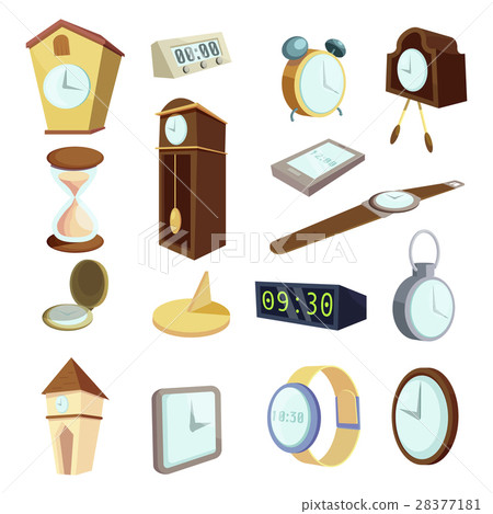 Different clocks icons set, cartoon style 28377181
