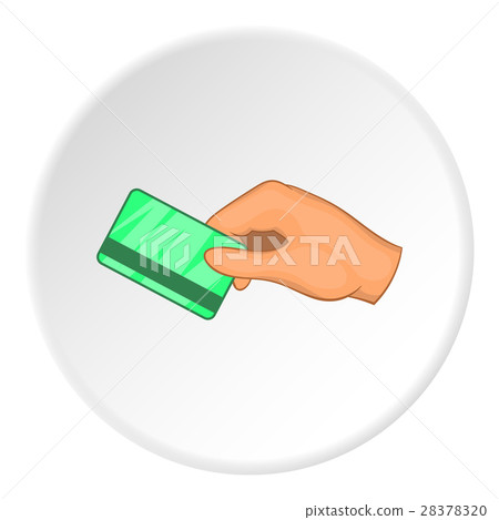 Hand with hotel room key card icon, cartoon style Hand with hotel room key card icon, cartoon style 28378320