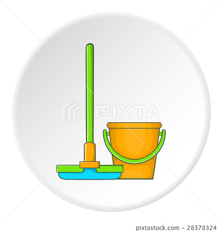 Orange bucket with mop icon, cartoon style 28378324