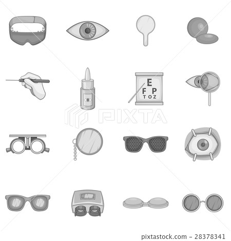 Ophthalmology icons set, gray monochrome style Ophthalmology icons set, gray monochrome style 28378341