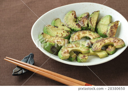 Stir-fry avocados with oil 28380650