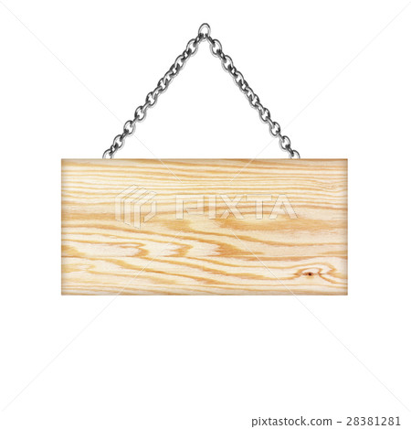 Wooden sign hanging on a chain isolated on white Wooden sign hanging on a chain isolated on white 28381281