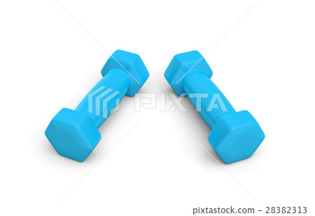 Rendering pair of blue light weight dumbbells Rendering pair of blue light weight dumbbells 28382313