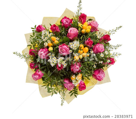 Bouquet of flowers top view on white background Bouquet of flowers top view on white background 28383971