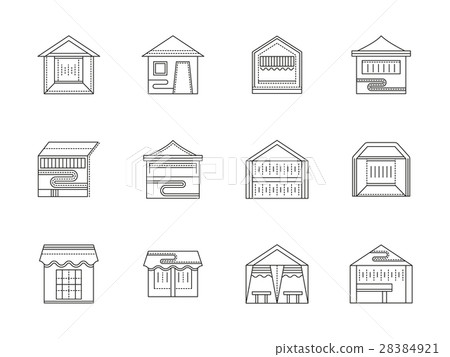 Trade tents flat line vector icons set 28384921