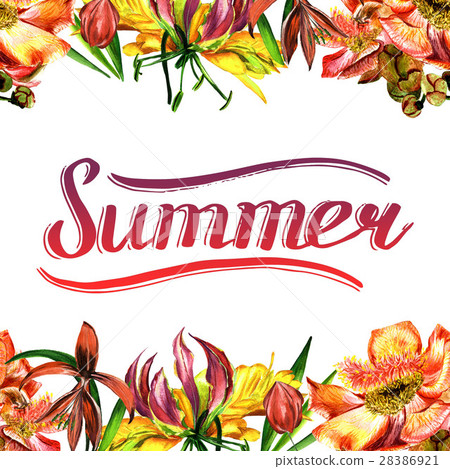 Tropical Hawaii leaves and flowers frame in a Tropical Hawaii leaves and flowers frame in a 28386921