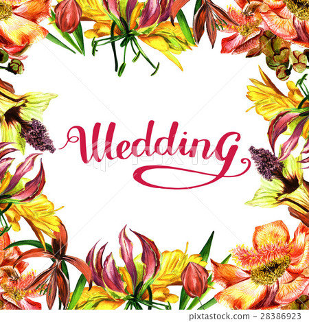 Tropical Hawaii leaves and flowers frame in a Tropical Hawaii leaves and flowers frame in a 28386923