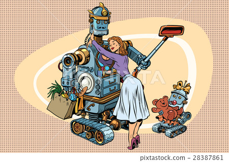 Vintage retro family, dad robot wife and child 28387861