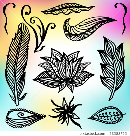 Set of Ornamental Boho Style Frames and elements. Set of Ornamental Boho Style Frames and elements. 28388733