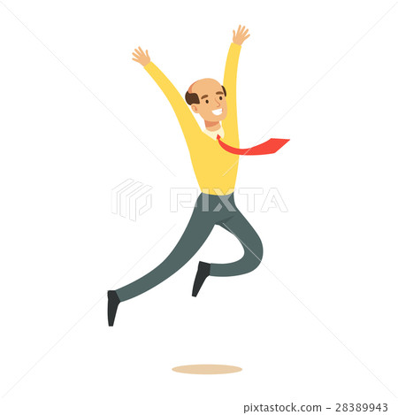 Bold Man With Tie Overwhelmed With Happiness And 28389943