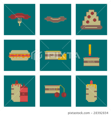Set Pixel icons of fast food 28392834