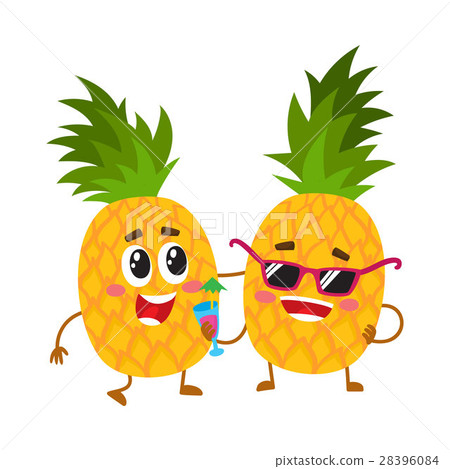 Two cute and funny pineapple characters, one Two cute and funny pineapple characters, one 28396084