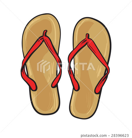 Pair of flip flops, summer time vacation attribute 28396623