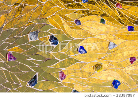 golden mosaic decorated with colored stones golden mosaic decorated with colored stones 28397097