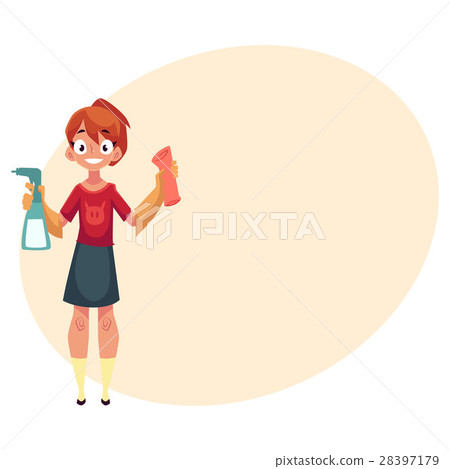 Teenage girl helping to clean house, washing Teenage girl helping to clean house, washing 28397179