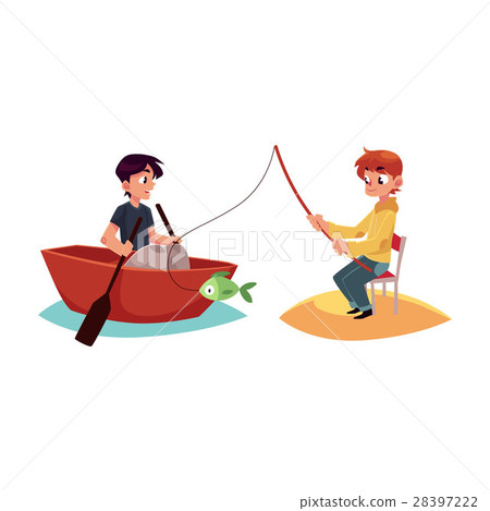 Two boys having fun in summer, one fishing 28397222