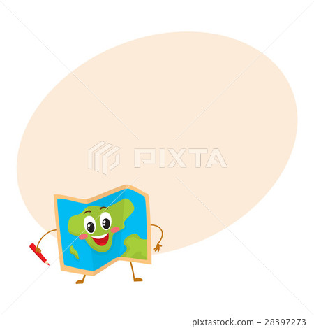 Folding geographical map funny character with a 28397273