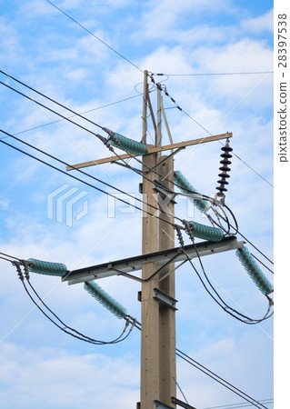 Electric pole with blue sky and white cloud 28397538