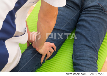 用於身體準備的按摩治療從小腿緊張疲勞手小腿腿 用於身體準備的按摩治療從小腿緊張疲勞手小腿腿 28397558