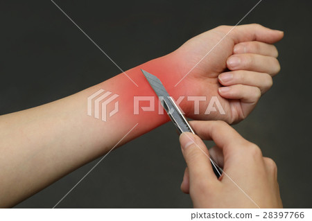 hand attempt to cutting a wrist with a cutter 28397766