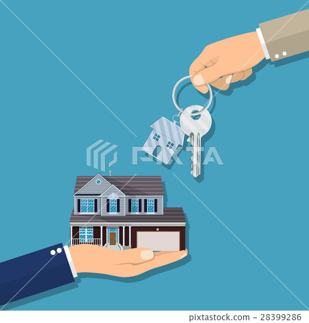Businessman hands giving key for house 28399286