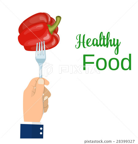 Hand hold a pepper on a fork, 28399327