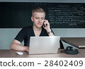 student is preparing for a lecture in classroom 28402409