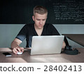 student is preparing for a lecture in classroom 28402413